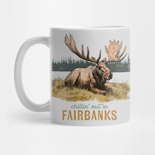 Chillin' Out in Fairbanks, Alaska Moose Art Souvenir Mug